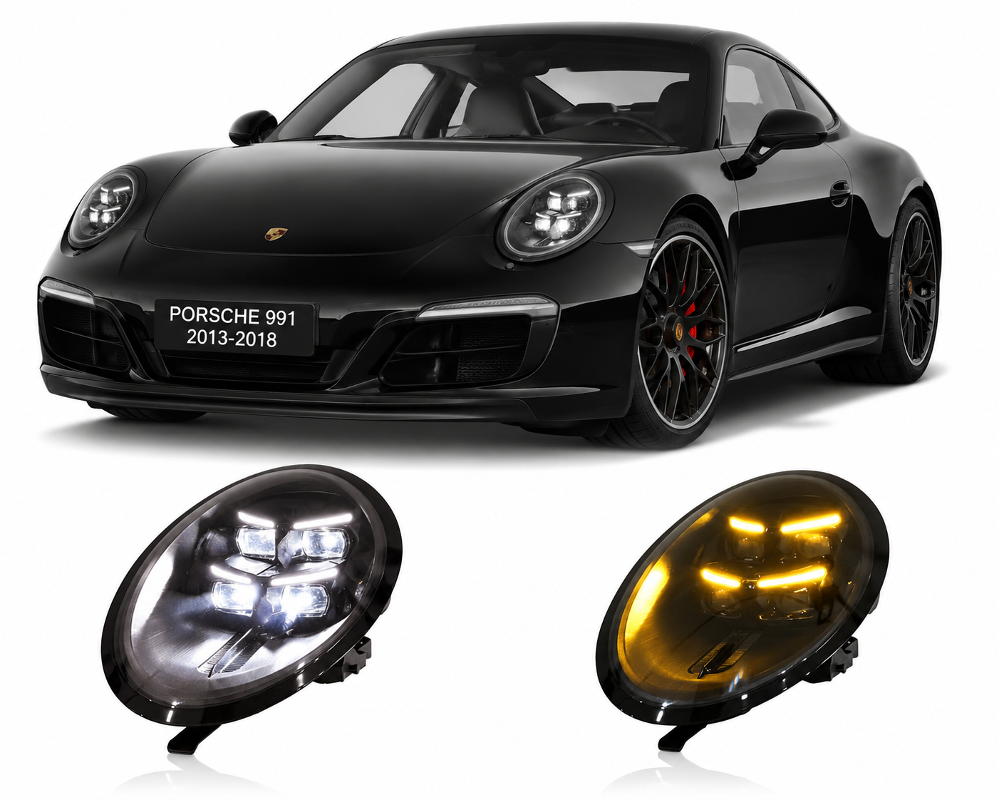 2025 Matrix-Style Dual-Color LED Headlights for Porsche 911 (991) 2013–2018