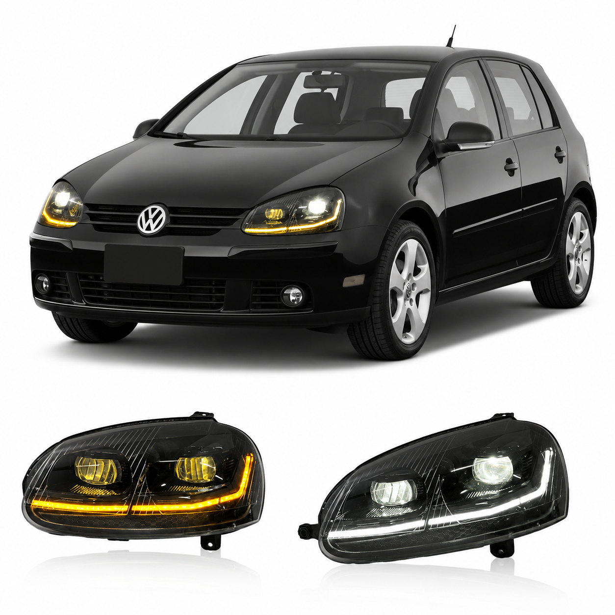 Dual-Color Smoked LED Headlights for Volkswagen Golf Mk5 2006-2010