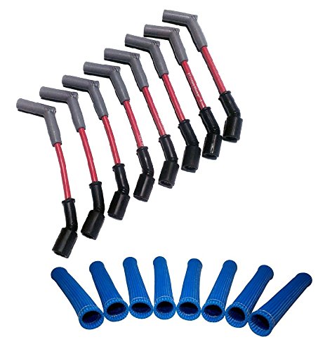 LSx Performance Spark Plug Wire & Heat Boot Combo (Red 45 Wires & Blue Boots)