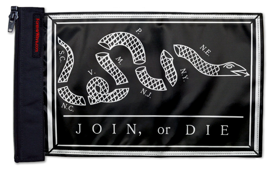 Franklin Join or Die 12"x18" Forever Wave Flag for Jeep Wrangler JK 2-Door 2007-2018