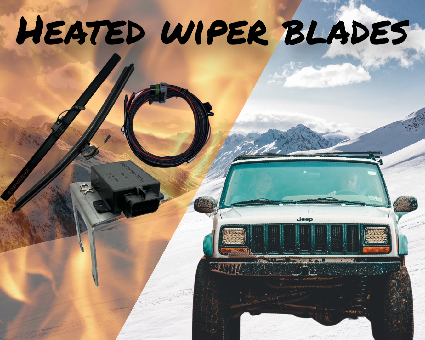 1984-2002 Jeep Cherokee XJ Heated Wiper Blades with Installation Bracket By Gatekeeper Off-Road