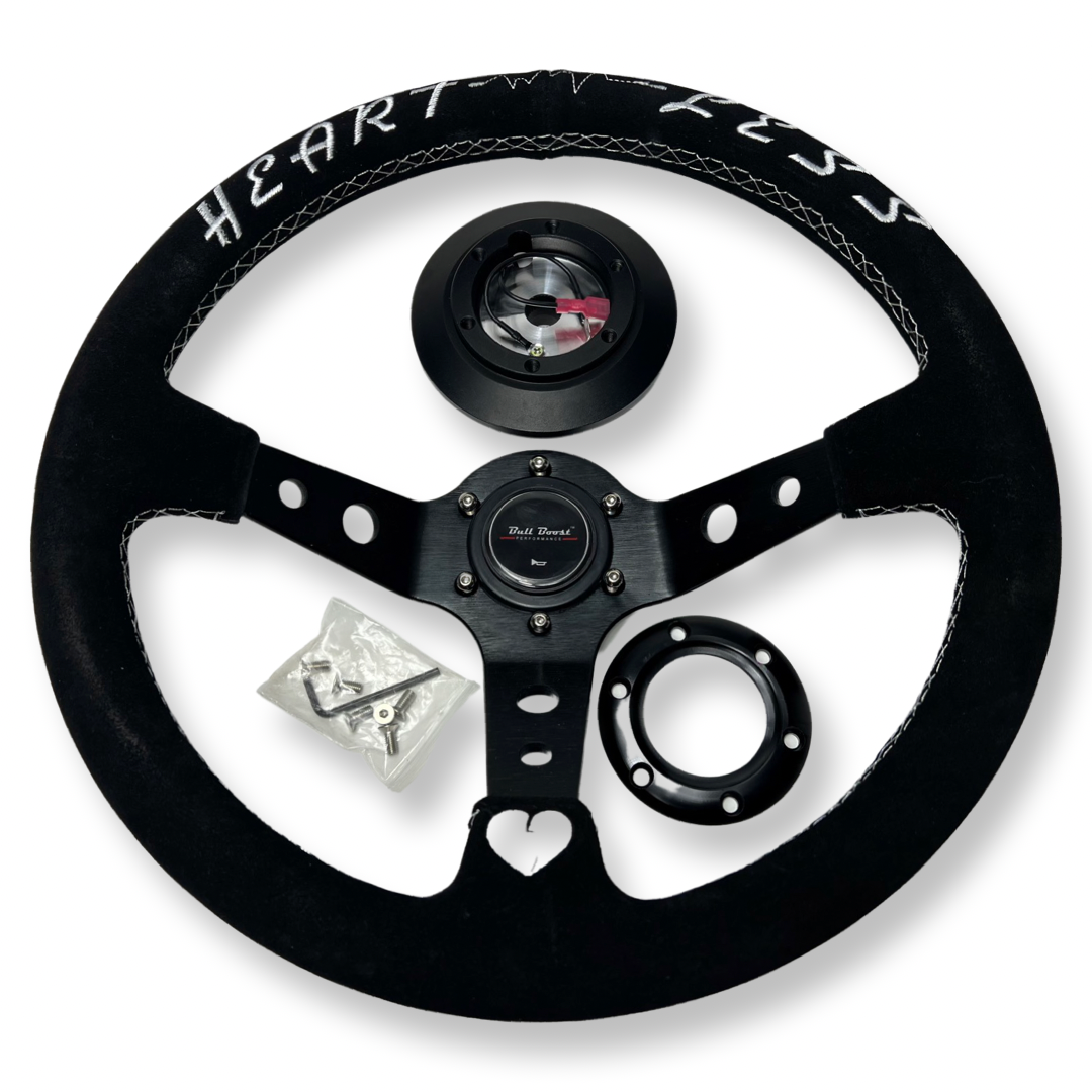 Heart 350mm Steering Wheel + Short Hub Adapter Kit For Mazda Miata RX-7 RX-8 MX-3 MX-6 - Bull Boost Performance