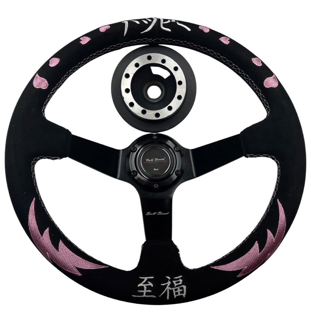 Bliss Heart Suede Steering Wheel + Billet Hub Kit For Nissan Datsun 280Z 260Z 240Z 620 510 C10 - Bull Boost Performance