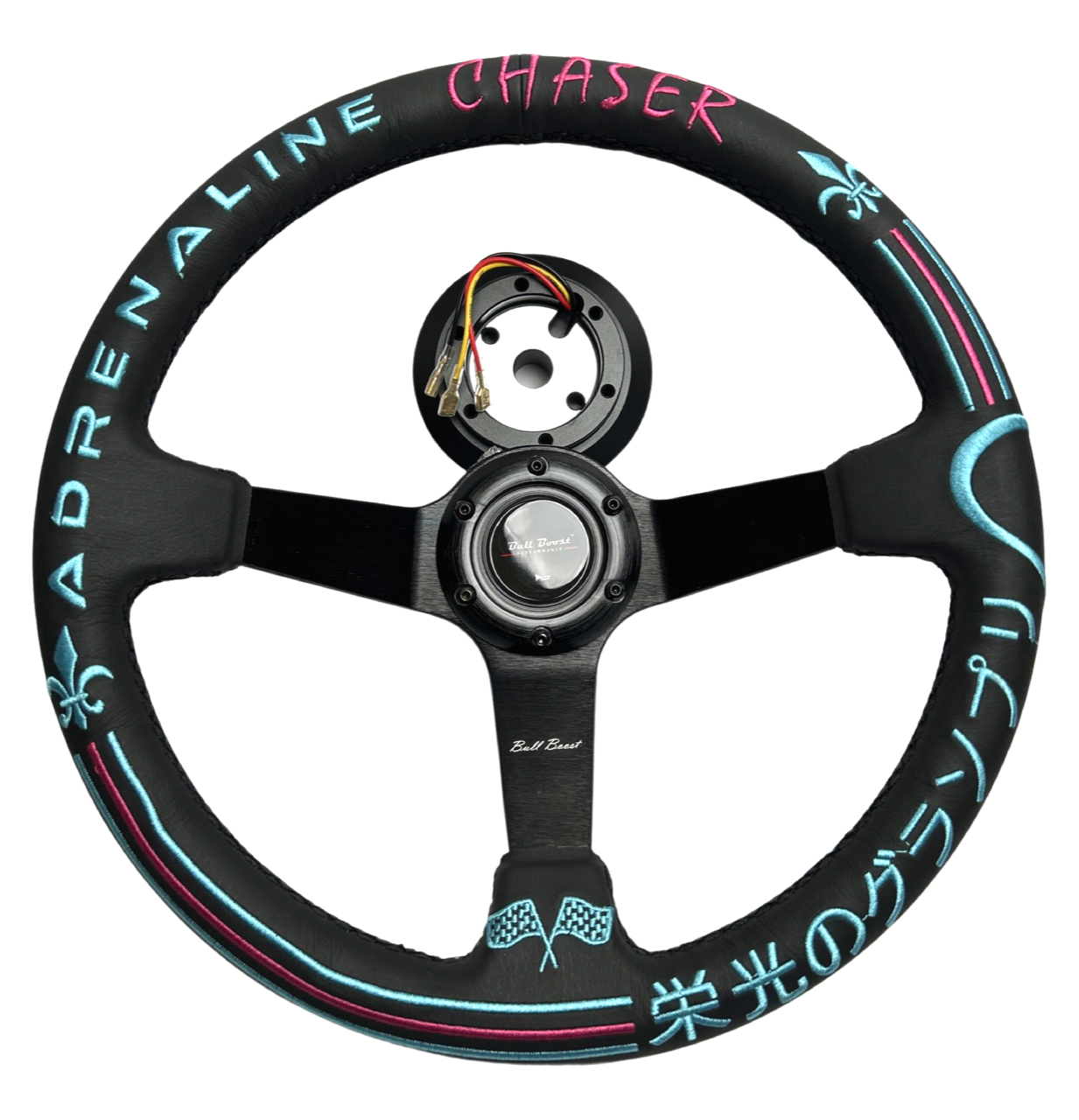 Leather 350mm Steering Wheel + Short Hub Adapter for 83-04 Ford Mustang / 89-92 Ford Ranger - Bull Boost Performance