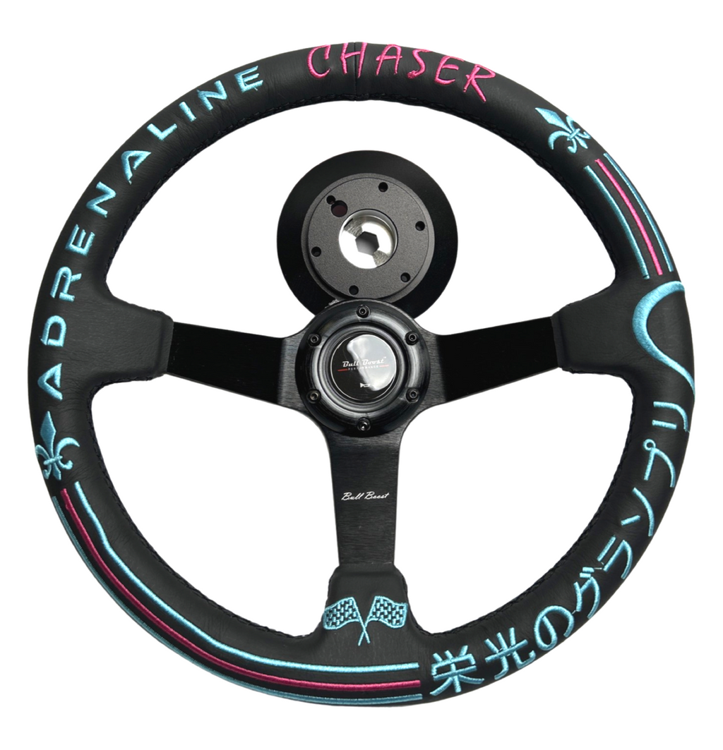 Leather 350mm Steering Wheel + Short Hub Adapter Kit For Ford F150 F350 F450 - Bull Boost Performance