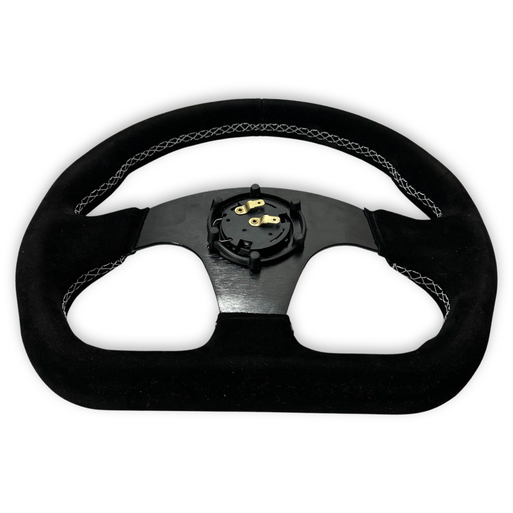 Quadro Flat Suede Steering Wheel + Hub Adapter Kit For Toyota Corolla, Hilux Pickup - Bull Boost Performance