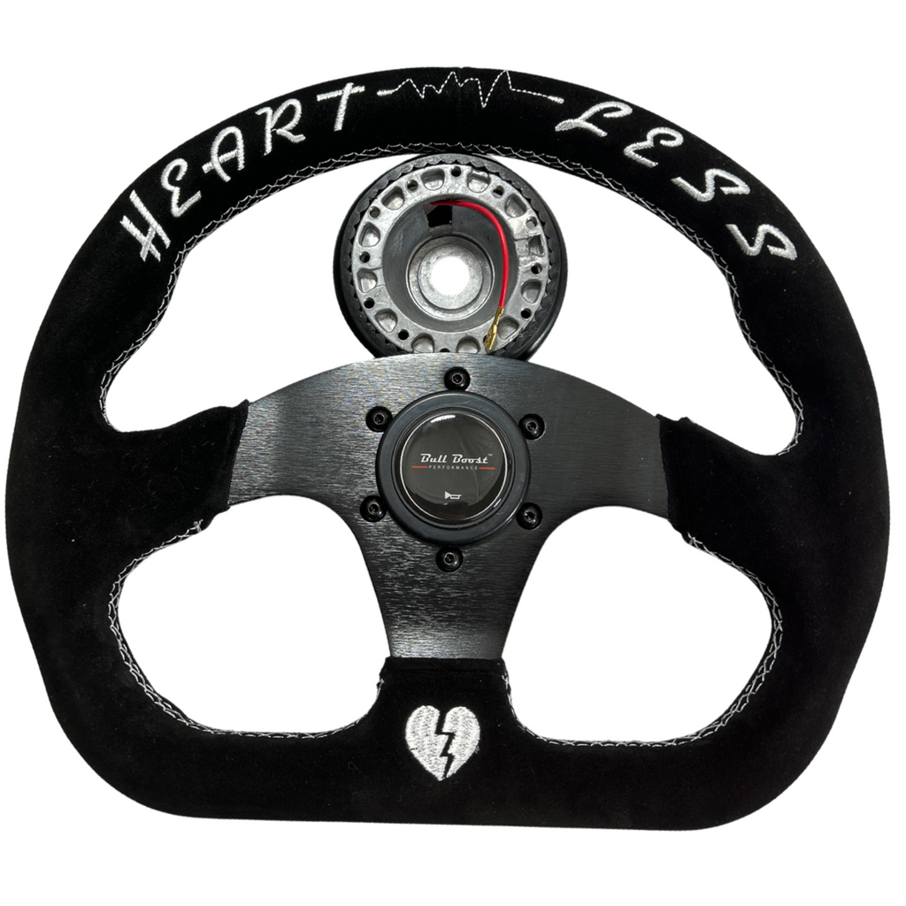 Quadro Flat Suede Steering Wheel + Hub Adapter Kit For Toyota Corolla, Hilux Pickup - Bull Boost Performance