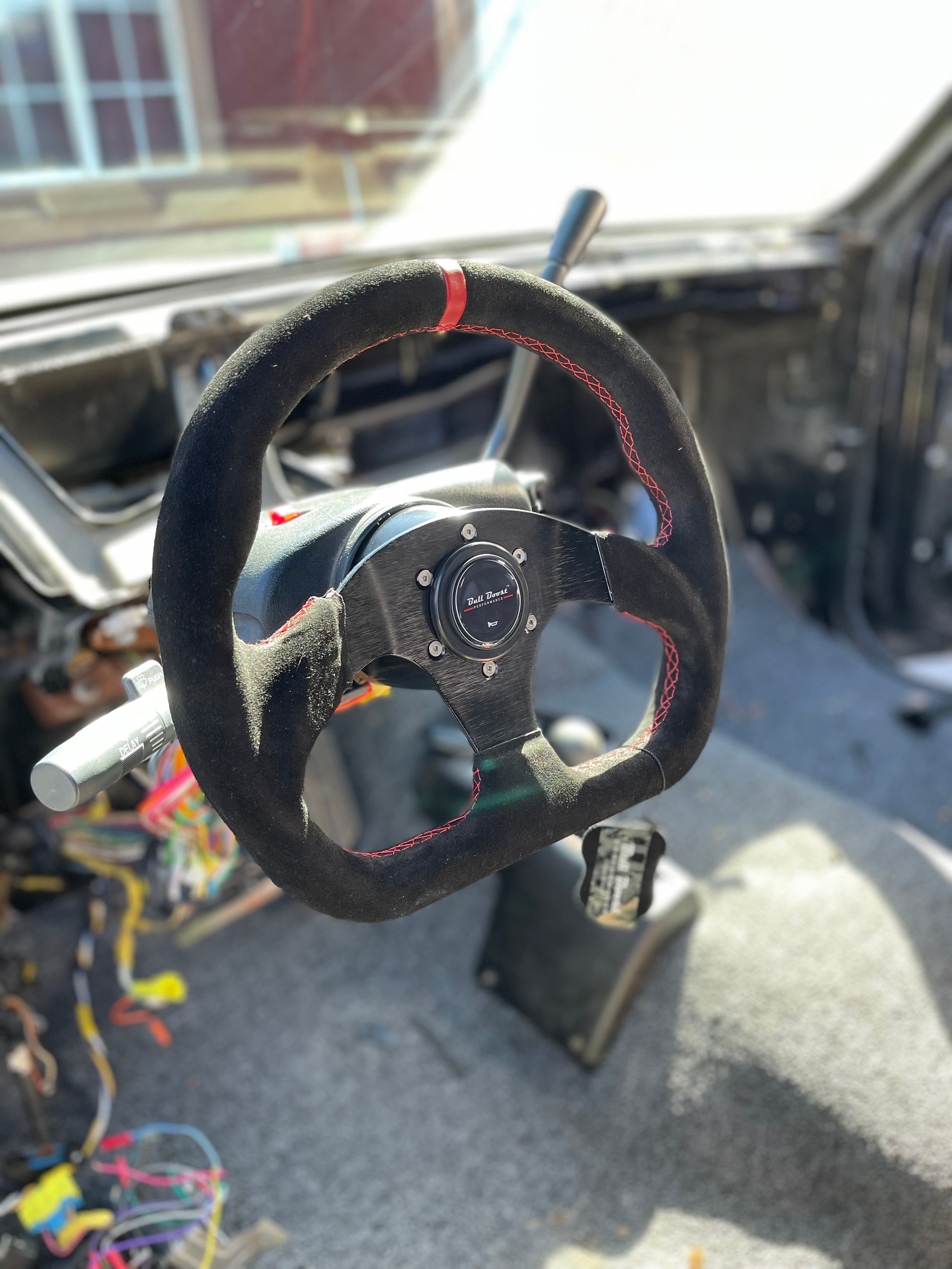 Lightweight Flat Racing Billet 6-Bolt Steering Wheel Black Alcantara Quadro - Bull Boost Performance