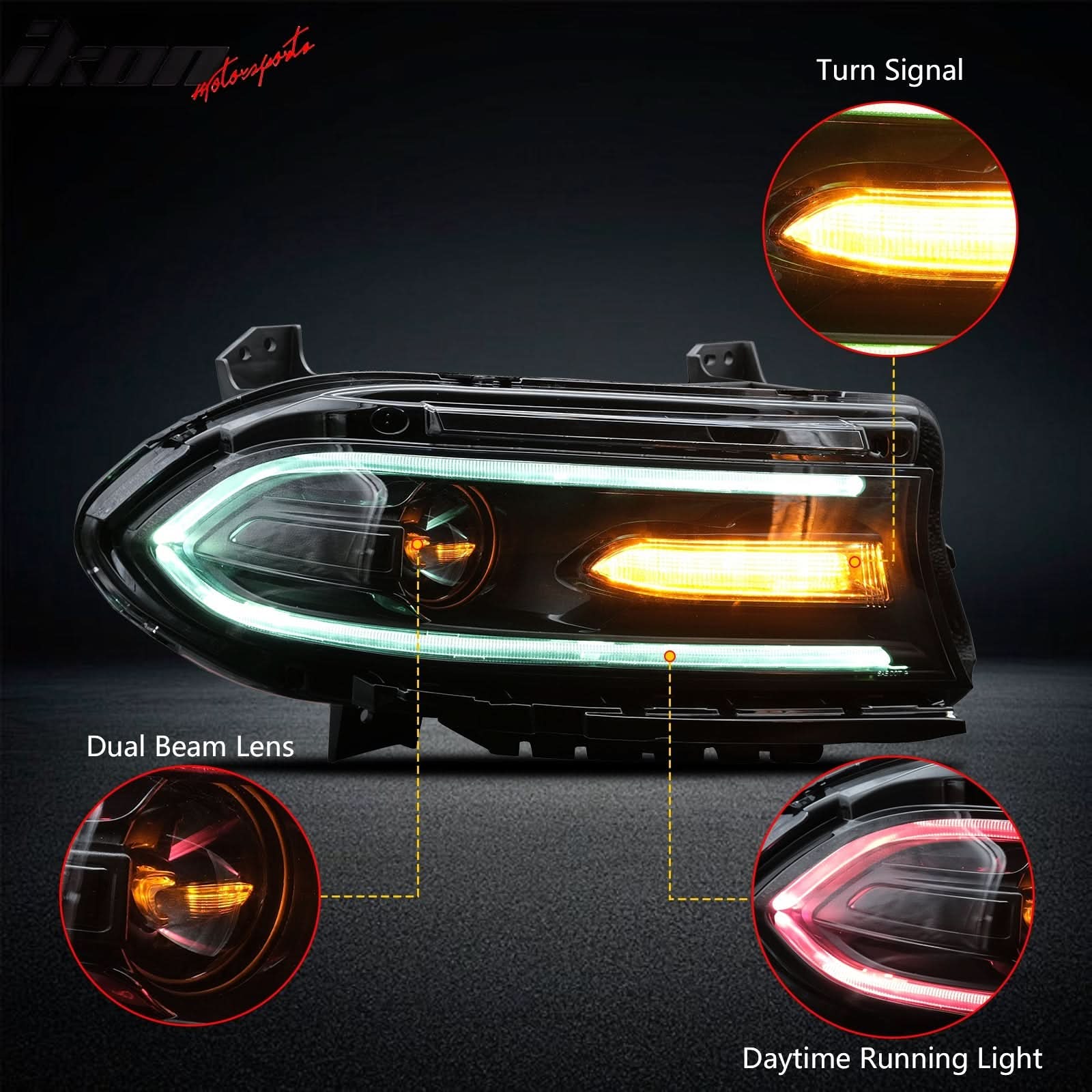 2015-2023 Dodge Charger DRL LED Headlights Left Right Side w/ 7 Colors
