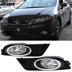Fits 12-14 Honda Civic 4D & JDM Bumper Jdm Fog Light Lamp Pairs