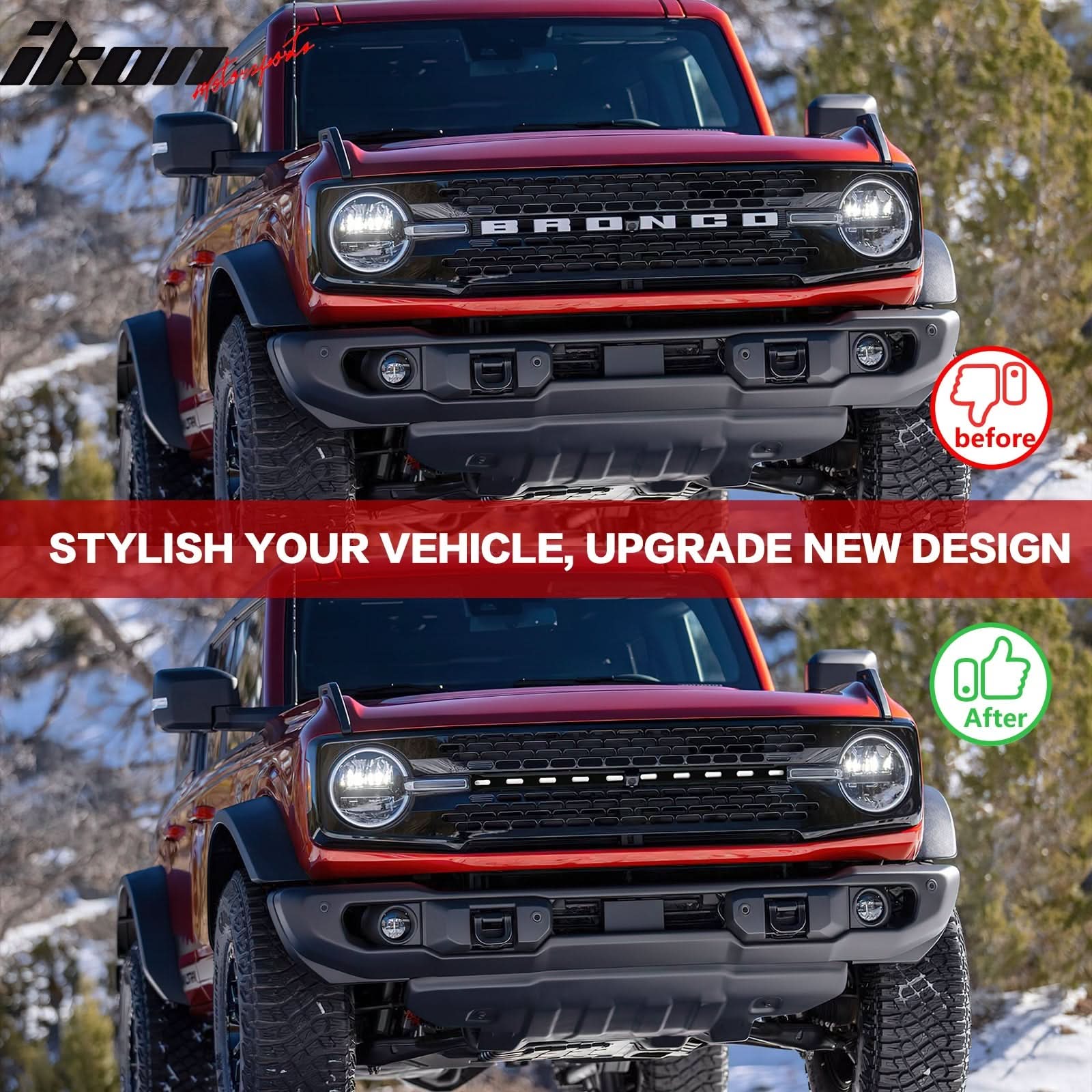 2021-2025 Ford Bronco 2/4 Door Front Bumper Grille Lights Black