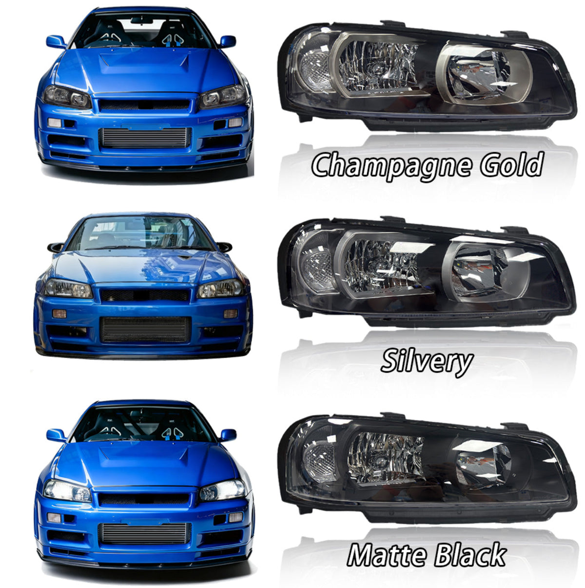 LED Headlights for Nissan Skyline R34 GTR GTT BNR34 ENR34 ER34 HR34 by Stratec Systems