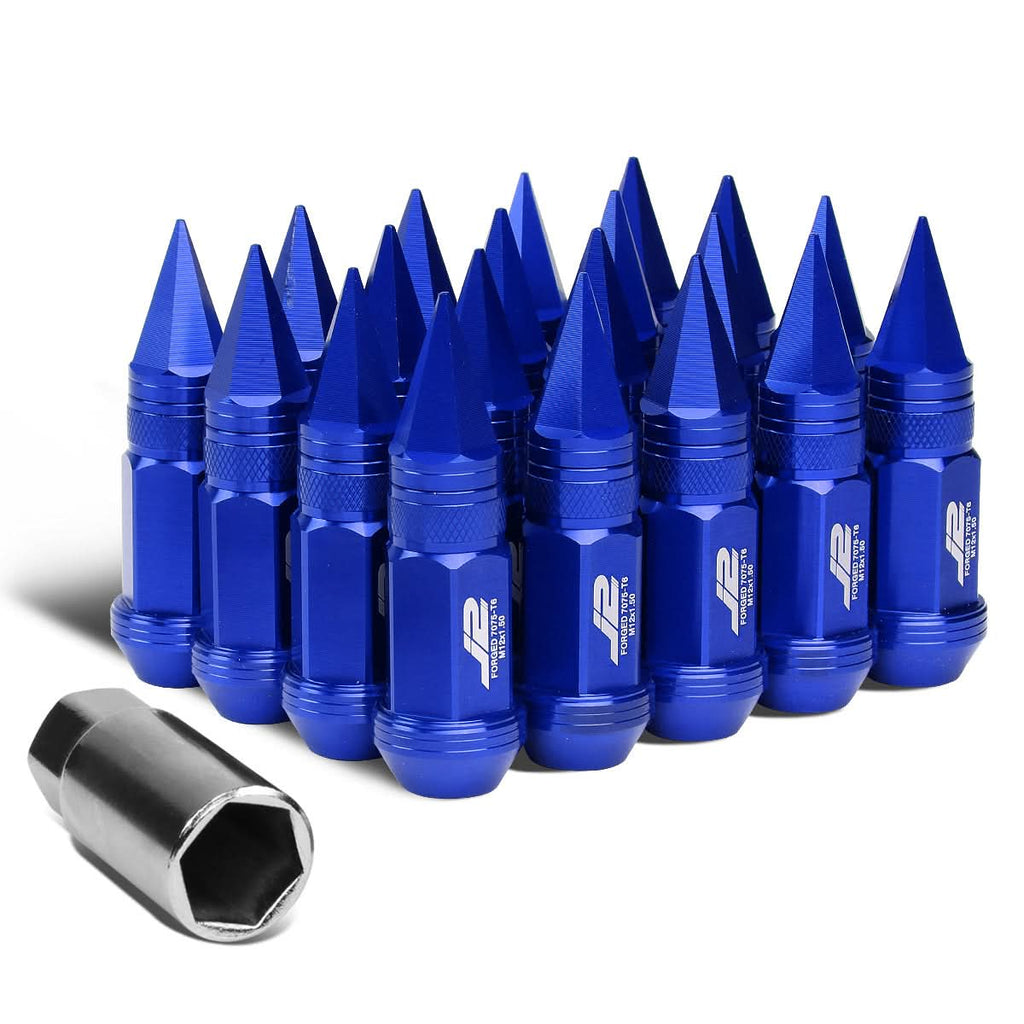 Spiked Aluminum Lug Nuts 80mm M12x1.5 20pc Set with Adapter Blue