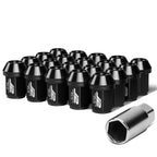 Universal Aluminum Lug Nuts Close End 35mm M12x1.5 20pc with Adapter Black