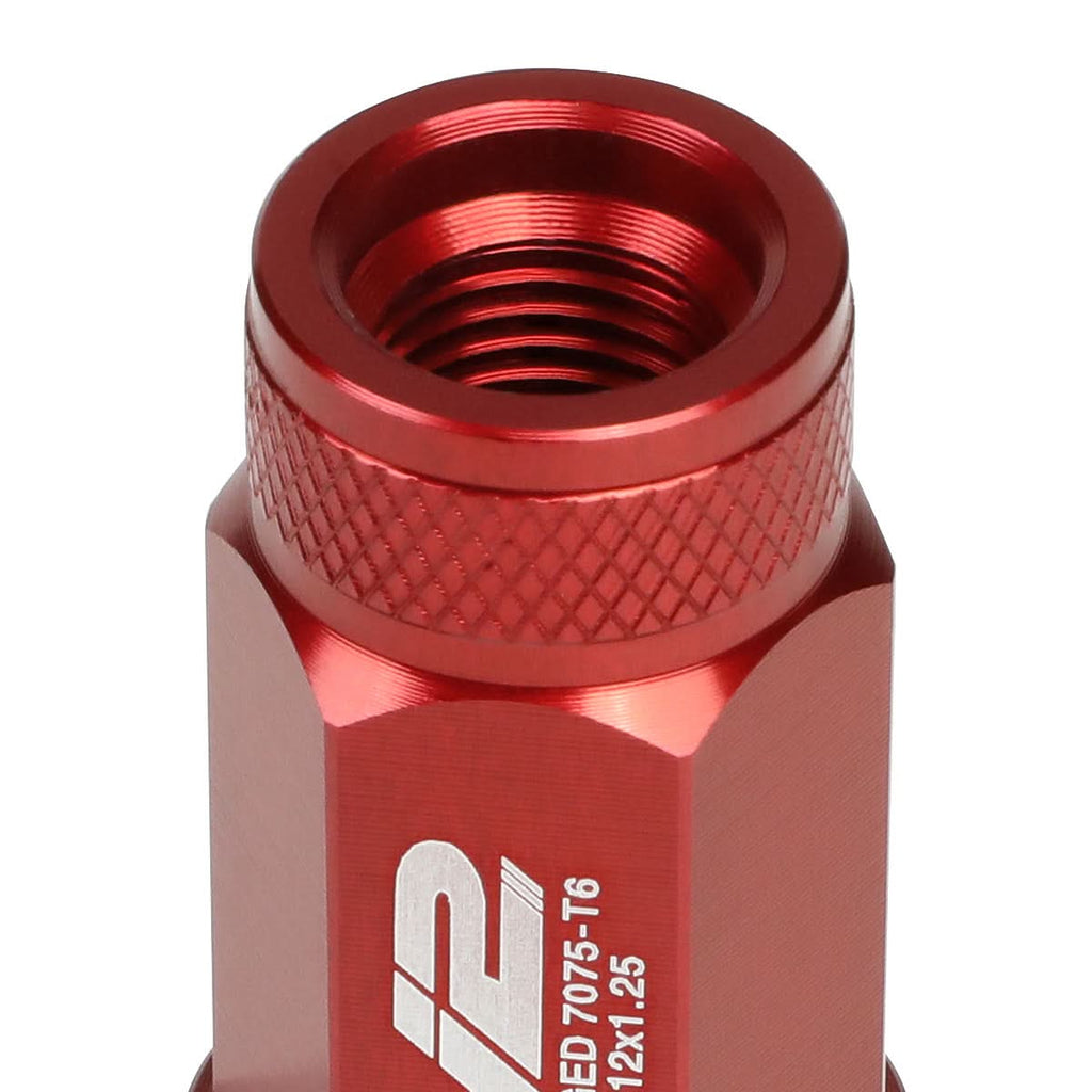 Red Aluminum Lug Nuts M12x1.25 Open End 70mm 20pc Set w/ Key