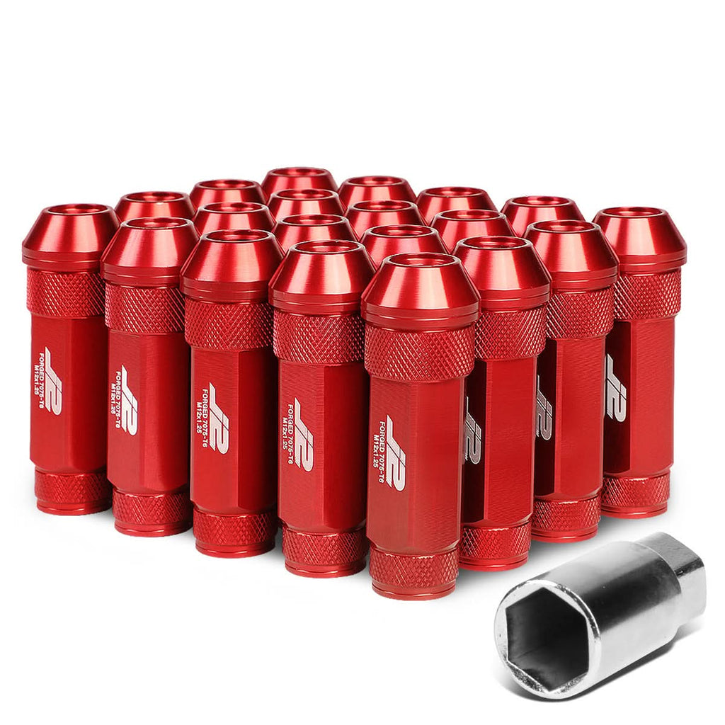 M12x1.25 70mm Open-End Aluminum Lug Nuts 20pc Set Red