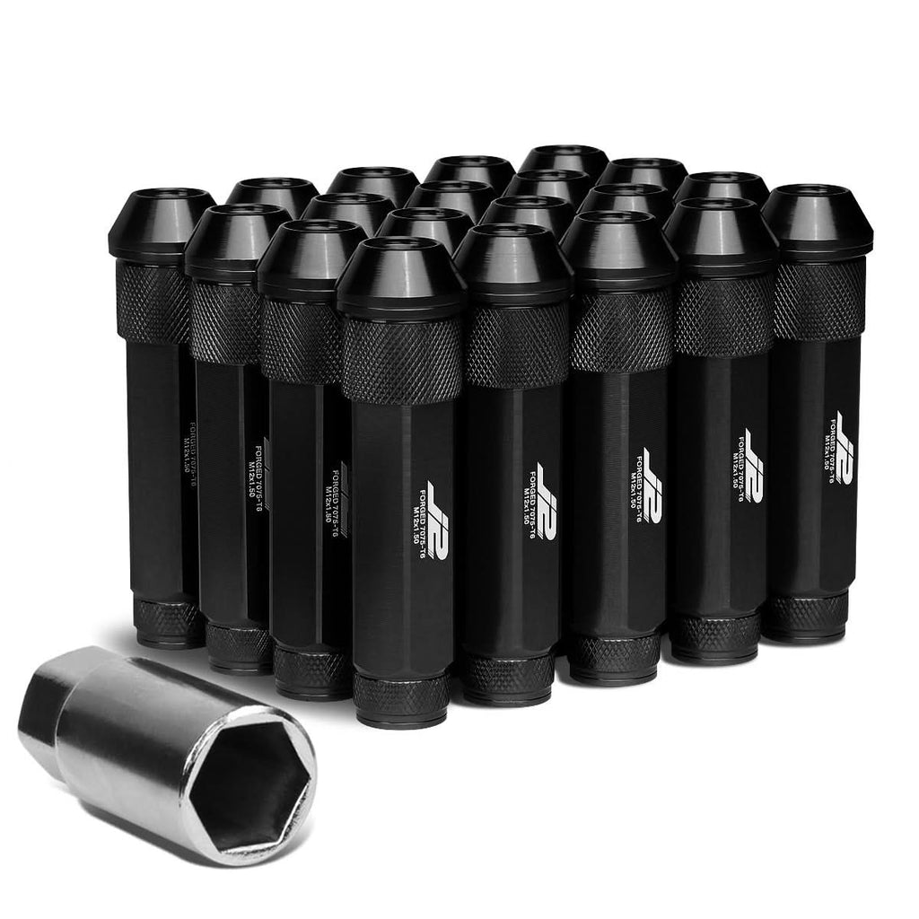 Universal Aluminum Open-End Lug Nuts 90MM M12X1.5 20PCS with Adapter Black
