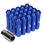 Aluminum Lug Nuts Open End 90mm M12x1.5 20pc Set with Adapter Blue