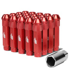 Aluminum Open-End Lug Nuts M12x1.5 90mm Red 20 Piece Set w/ Adapter
