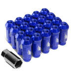 Aluminum Open-End Lug Nuts 60mm M12x1.25 Blue 20pcs w/ Adapter