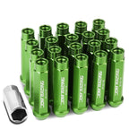 M12 x 1.5 Extended Acorn Lug Nuts 90mm Green Aluminum 20pc Set