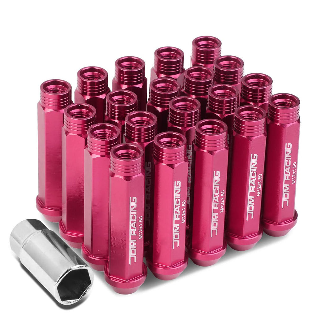 Aluminum Acorn Style Extended Lug Nuts M12x1.5 Pink 20pc Set