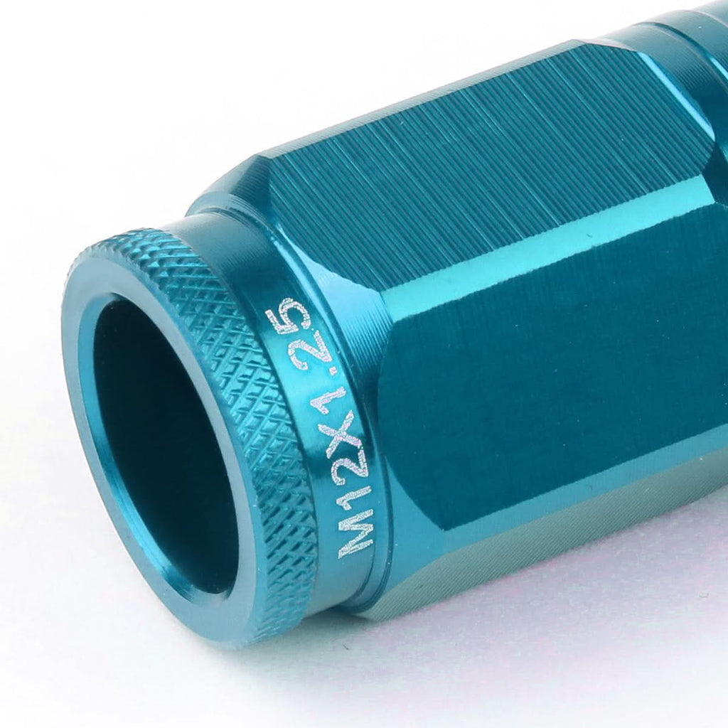 M12 x 1.25 Acorn Style Lug Nuts 50mm Tall Light Blue Aluminum 16pcs