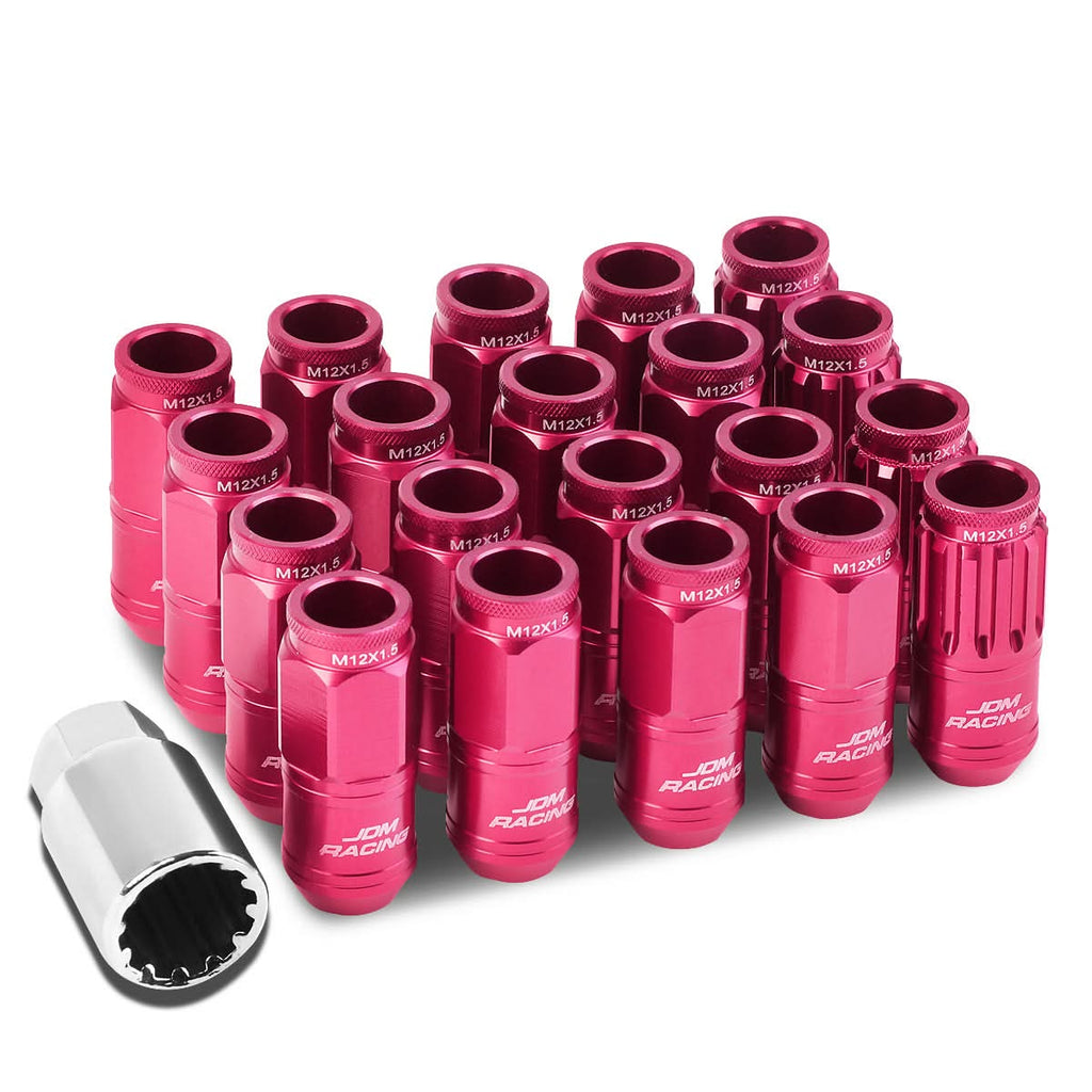 Acorn Style Aluminum Lug Nuts M12x1.5 50mm Pink 16pc + 4 Locks