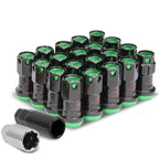 M12 x 1.25 Aluminum Lug Nuts Set 16pc + 4 Locks Black/Green