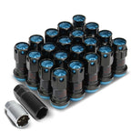 M12 x 1.25 Aluminum Lug Nuts Set - Lock Style 16pc + 4 Locks Black/Blue
