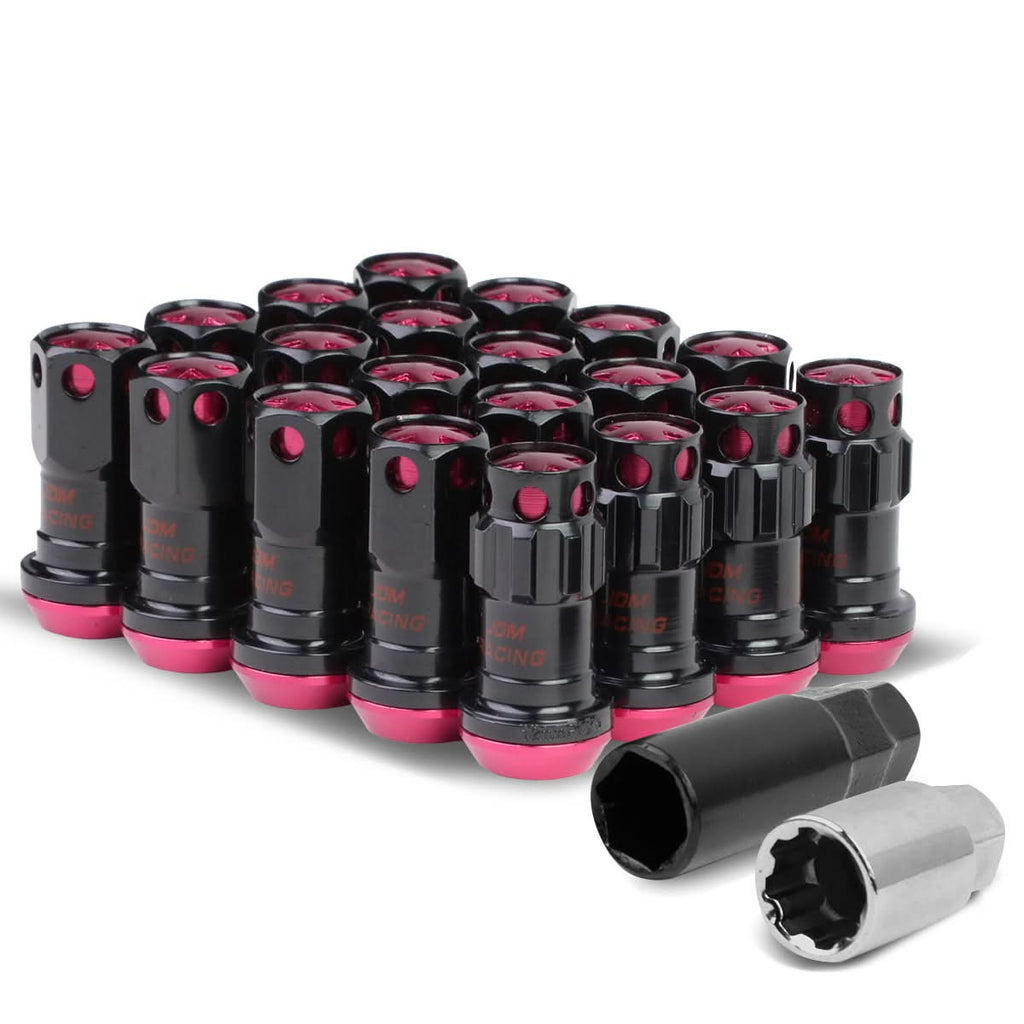 M12 x 1.25 Aluminum Lug Nuts Lock Nut Style 16pcs + 4 Locks Black Pink