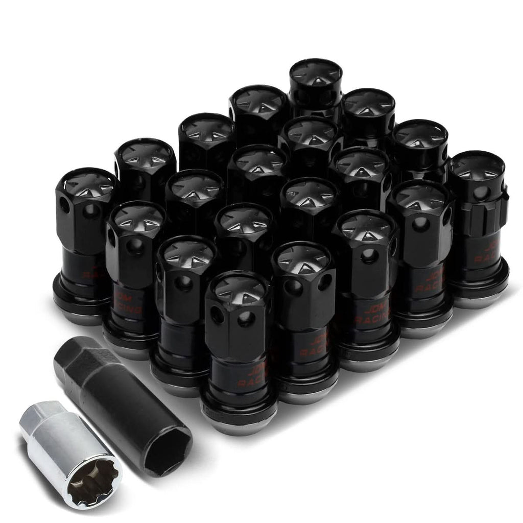 M12 x 1.5 Aluminum Lug Nuts with Locks 16pc Set - Black