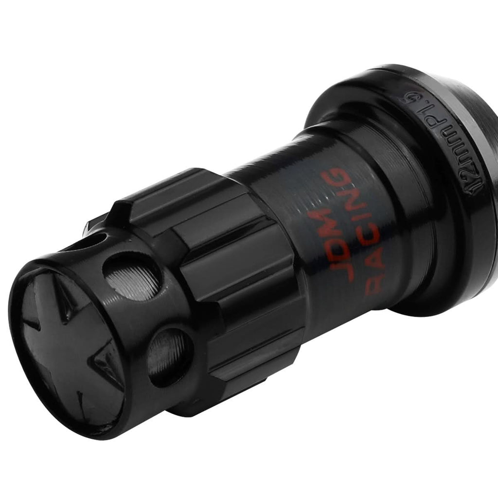 M12 x 1.5 Aluminum Lug Nuts with Locks 16pc Set - Black