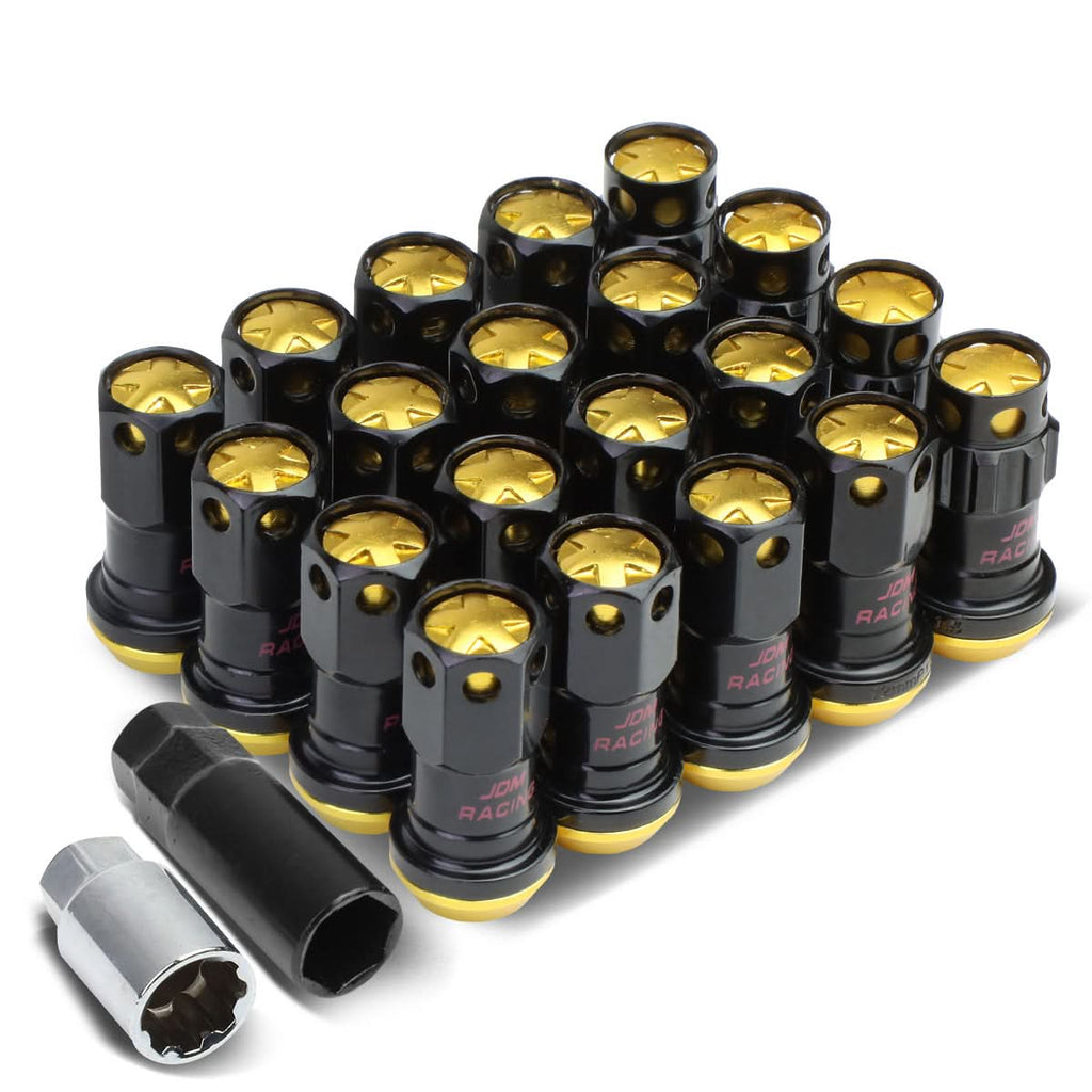 Aluminum Lug Nuts M12x1.5 Lock Style 20pc Set Black/Gold