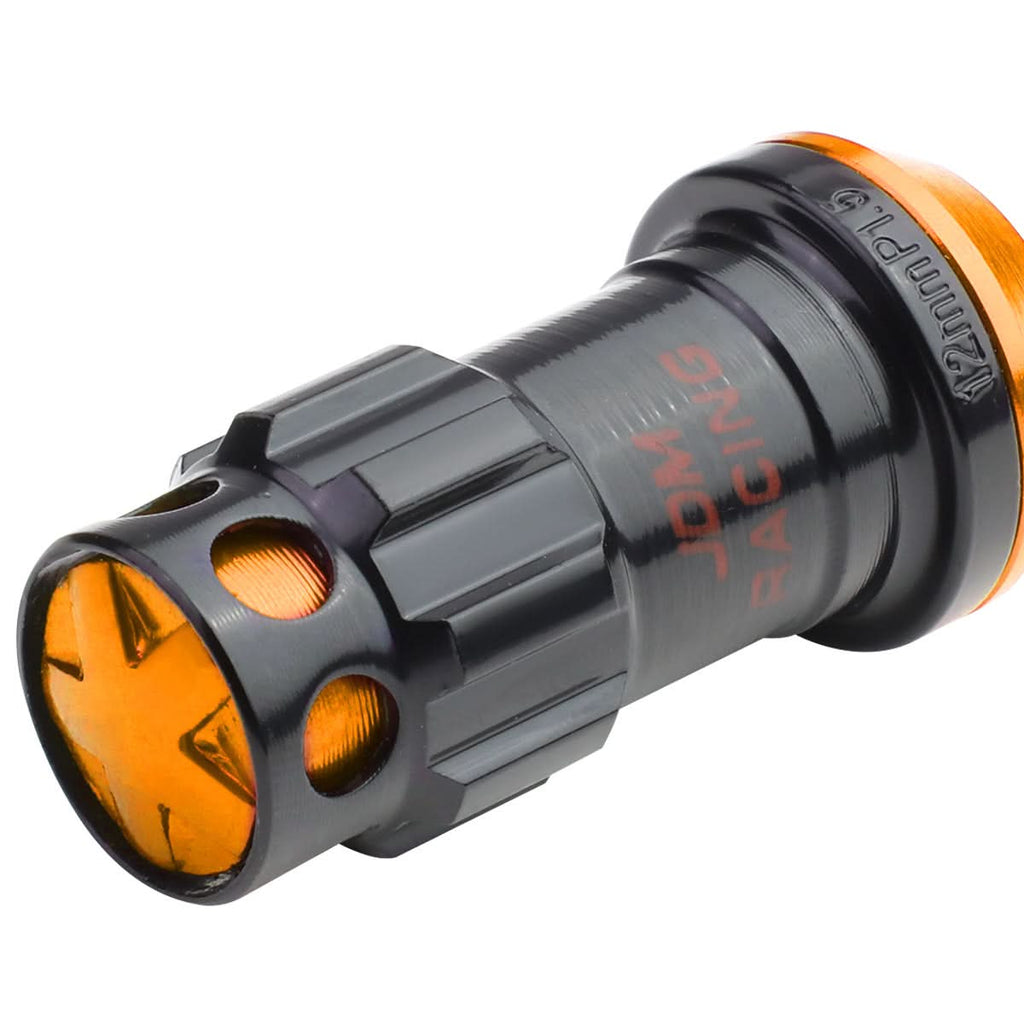 M12 x 1.5 Aluminum Lug Nuts Set 16 Pcs + 4 Locks Black/Orange