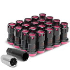 M12 x 1.5 Aluminum Lug Nuts Lock Style 16pc Set Black Pink