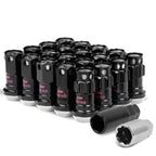 M12x1.5 Aluminum Lug Nuts 45mm Closed End 16pc + 4 Locks Black Silver