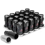 M12x1.5 Aluminum Lug Nuts 45mm Closed End 16pc + 4 Locks Black Silver