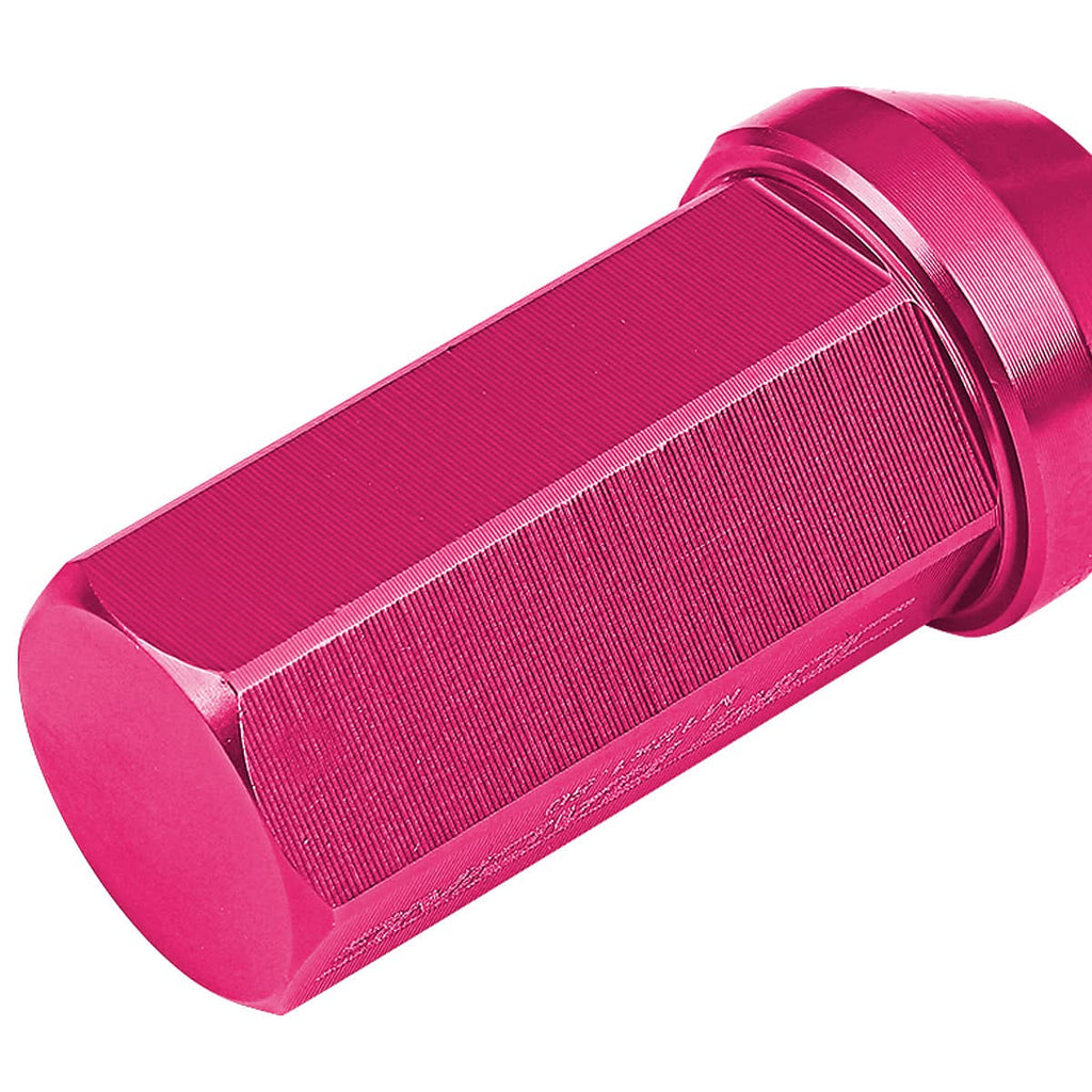 M12 x 1.5 Extended Acorn Lug Nuts 50mm Pink Aluminum 20pc Set