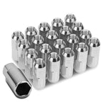 M12 x 1.25 Aluminum Lug Nuts - Grooved Shank Extended 50mm 20pc Silver