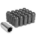 M12 x 1.25 Spline Extended Lug Nuts 50mm Tall Gun Metal 20pc w/ Locks