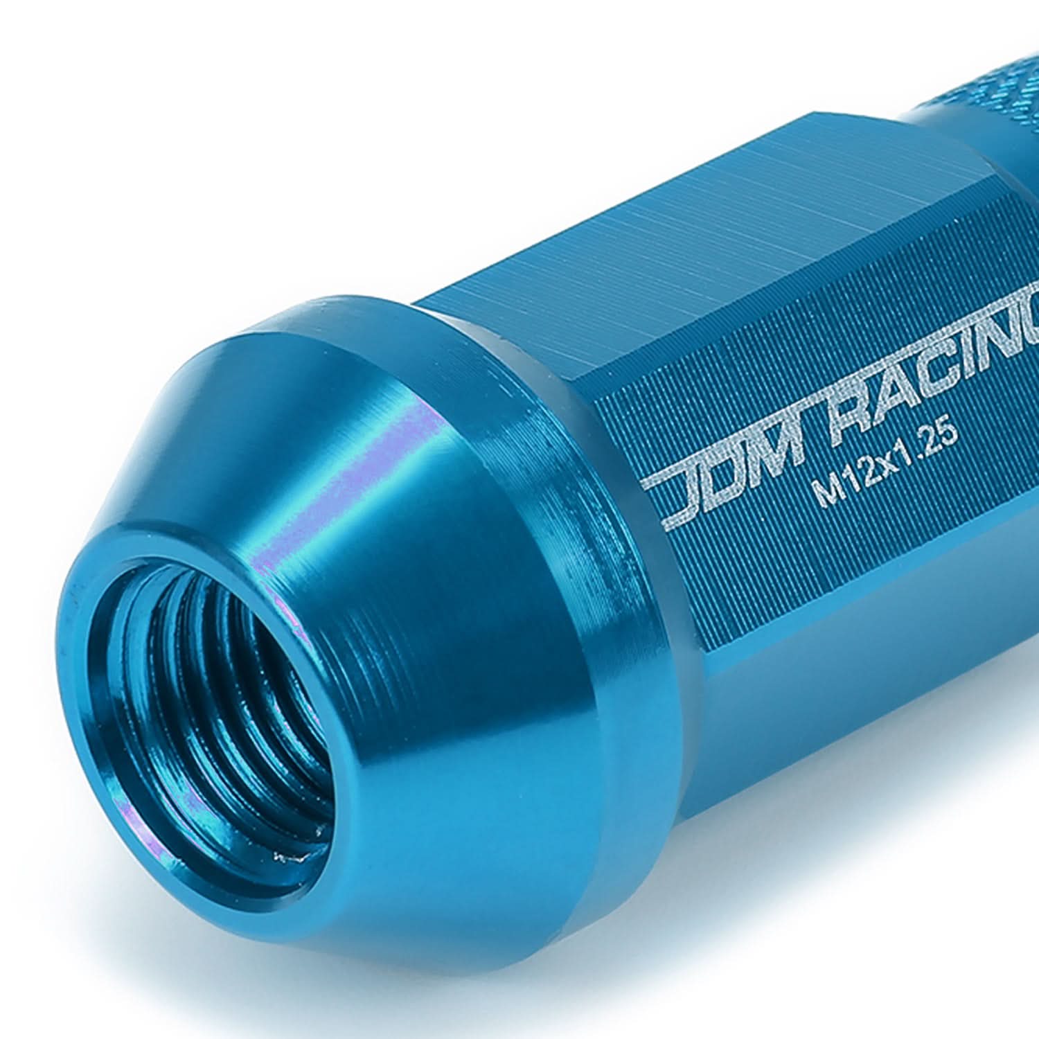 M12x1.25 Aluminum Acorn Lug Nuts 50mm Extended Open End 20pc Light Blue