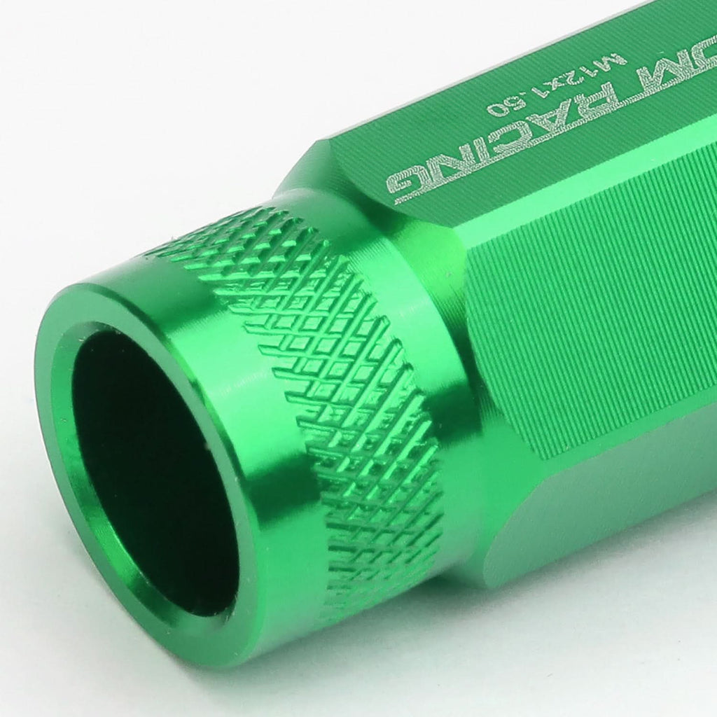 M12x1.5 Aluminum Acorn Lug Nuts 50mm Extended Green 20pc Set
