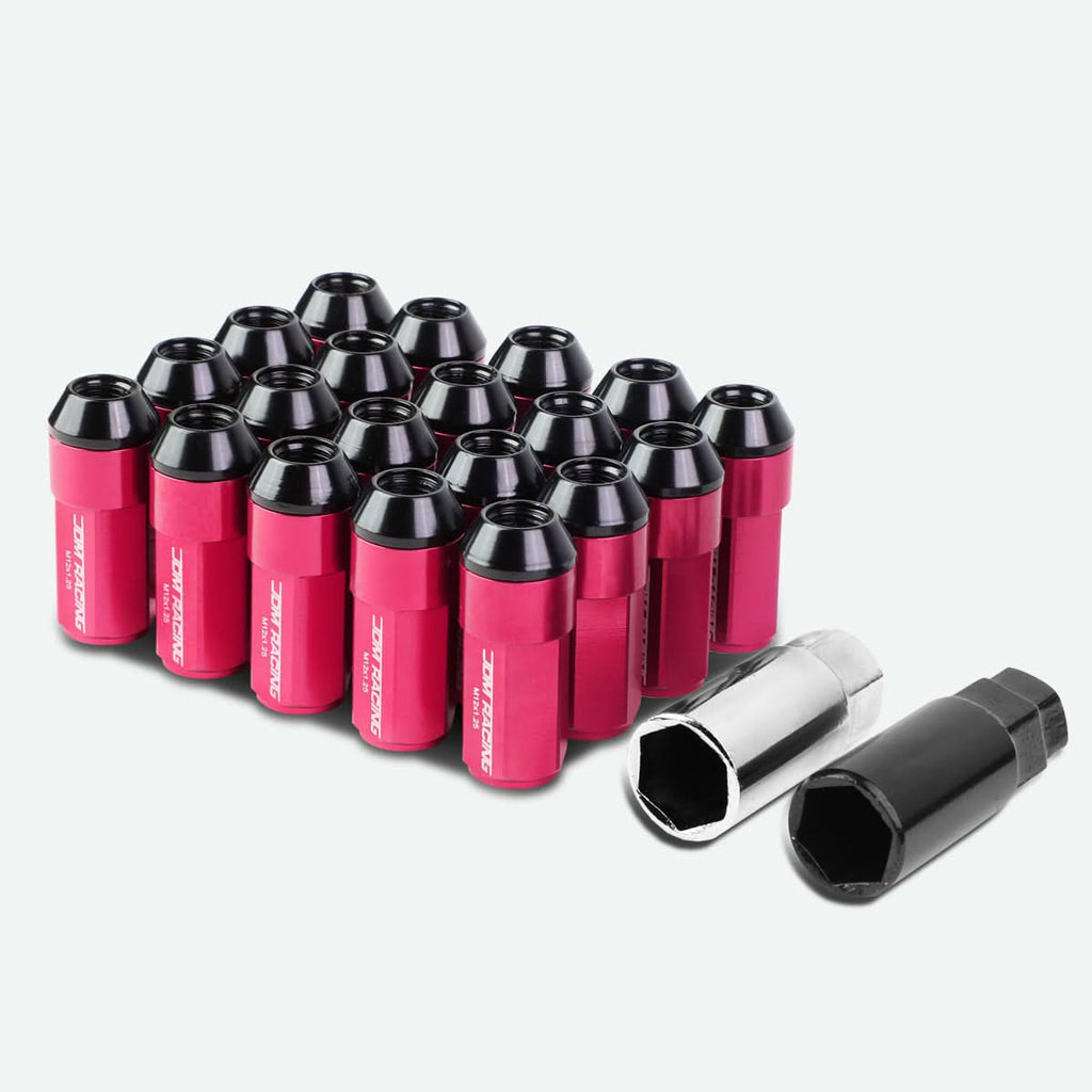 Universal M12x1.25 Extended Aluminum Lug Nuts 20pc Set Pink