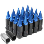 Steel Lug Nuts M12x1.5 Extended Grooved Shank Blue Spike 16pcs + 4 Locks