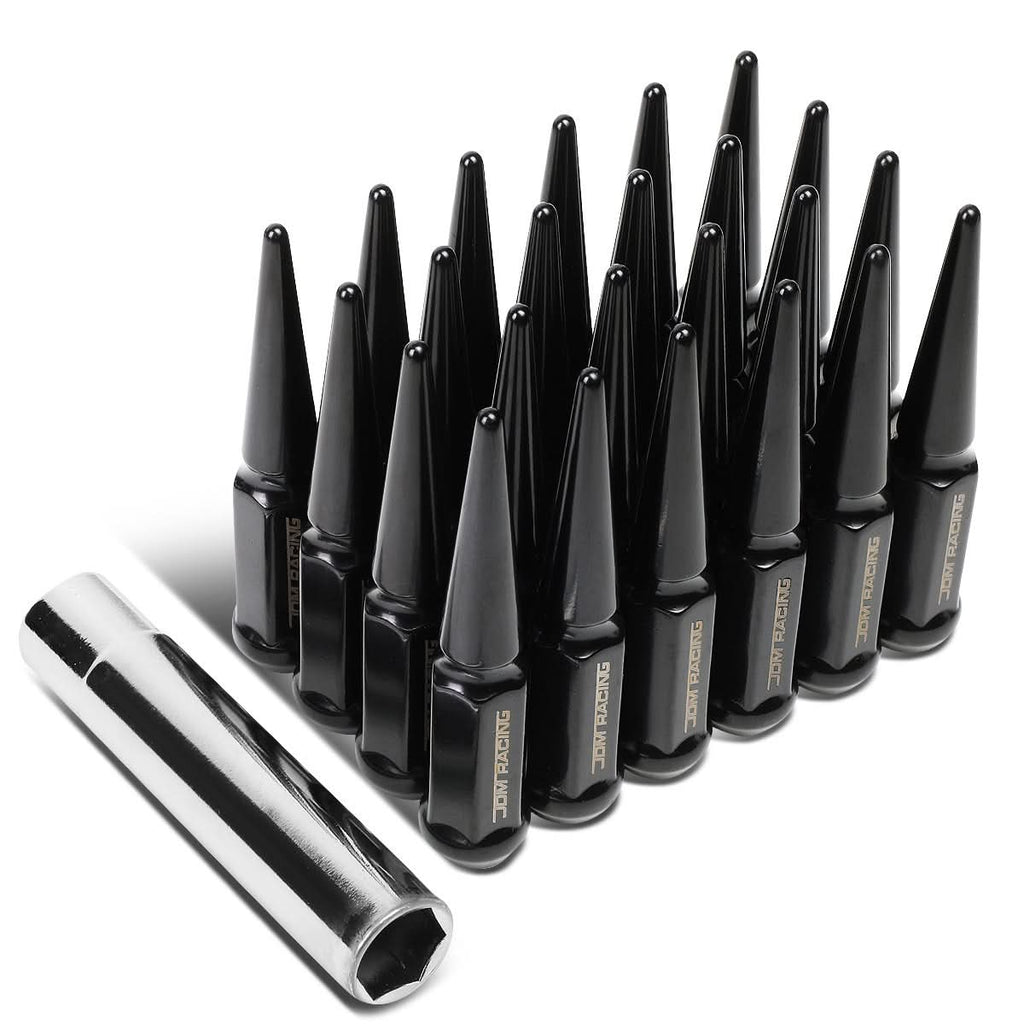 M14 x 1.5 Spike Lug Nuts 23mm OD 112mm Tall Black Steel 24 Pack