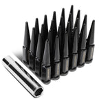 M14 x 1.5 Spike Lug Nuts 23mm OD 112mm Tall Black Steel 24 Pack