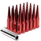 M14 x 1.5 Spike Steel Lug Nuts 23mm - 24 Pack with Lock Key Red