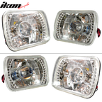 Fits 7" X 6" H4 Bulbs Crystal Clear LED Projector Headlights Headlamps