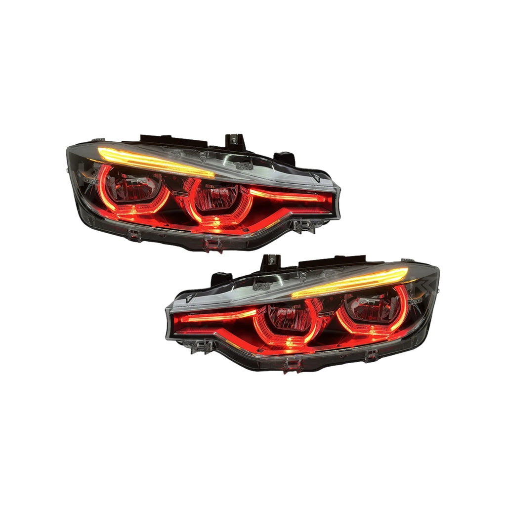 BMW 3 Series F30 / F31 / F35 V3 Silver Tri-Color LED Headlight Assembly (White / Yellow / Red DRL / LCI Style Look) 2012 - 2018 (Replaces 63117314531)